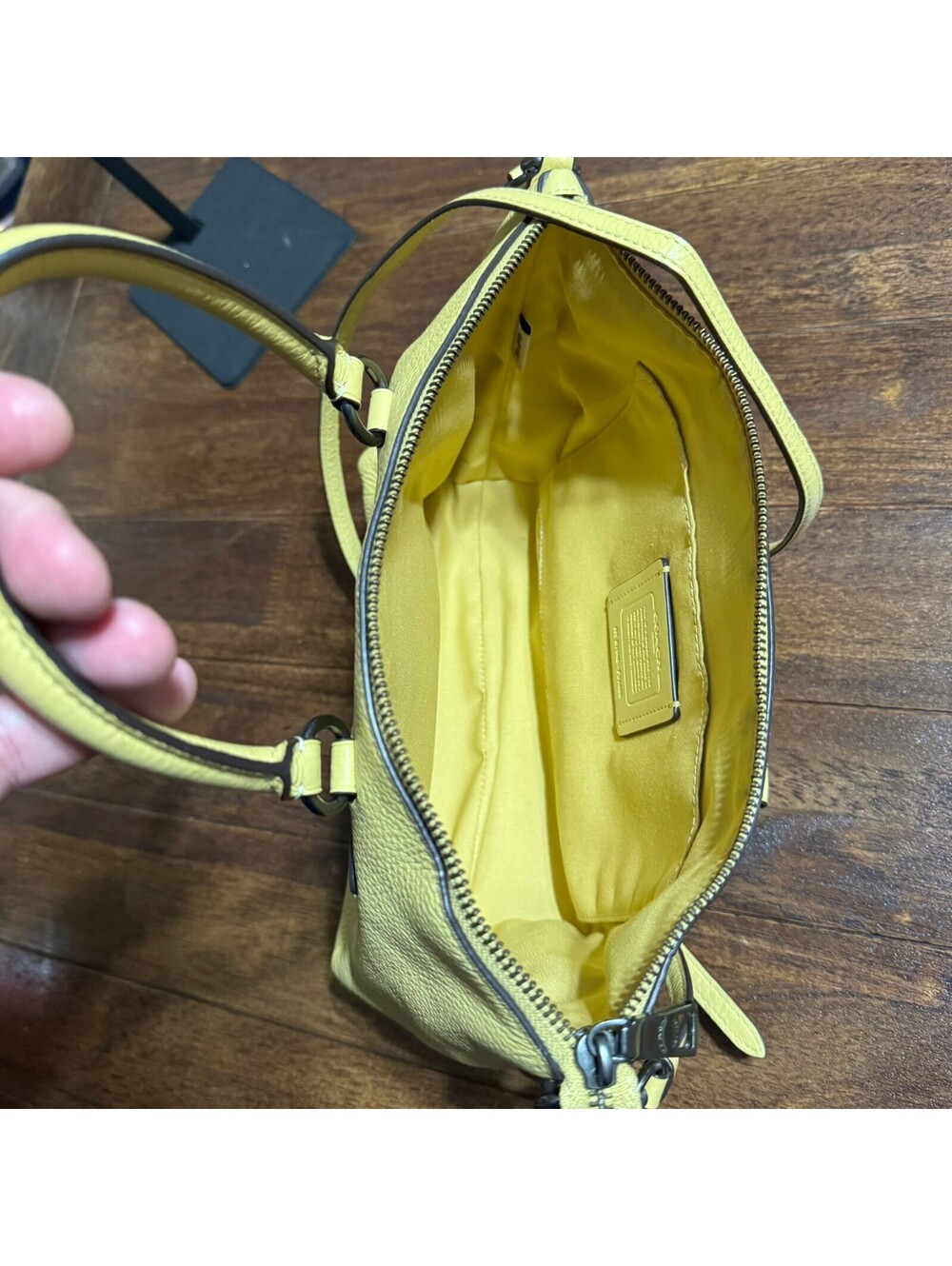 COACH F31466 Mini Emma Satchel Pebbled Leather Crossbody Handbag Yellow *RARE* - Picture 12 of 14